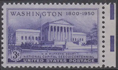 USA Michel 0609 / Scott 0991 postfrisch EINZELMARKE RAND rechts - 150 Jahre Bundeshauptstadt Washington, DC: Oberster Gerichtshof 