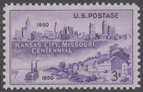 USA Michel 0612 / Scott 0994 postfrisch EINZELMARKE - 100 Jahre Stadt Kansas City, MO: Westport-Landung (1850), Stadtsilhouette (1950) 