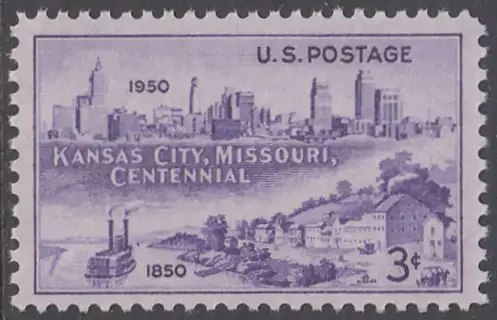 USA Michel 0612 / Scott 0994 postfrisch EINZELMARKE (a1) - 100 Jahre Stadt Kansas City, MO: Westport-Landung (1850), Stadtsilhouette (1950) 