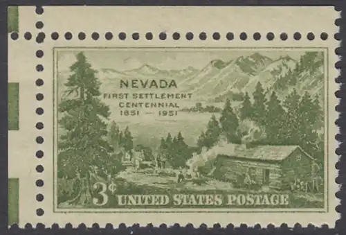 USA Michel 0617 / Scott 0999 postfrisch EINZELMARKE ECKRAND oben links - 100 Jahre Besiedlung des Staates Nevada: Carson Valley (1851) 