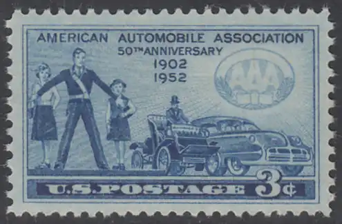 USA Michel 0625 / Scott 1007 postfrisch EINZELMARKE - 50 Jahre Automobilclub von Amerika (AAA); Schülerlotse mit Schulkindern, Autos von 1902 und 1952
