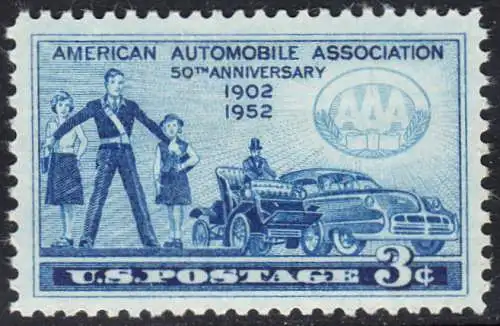 USA Michel 0625 / Scott 1007 postfrisch EINZELMARKE (a1) - 50 Jahre Automobilclub von Amerika (AAA); Schülerlotse mit Schulkindern, Autos von 1902 und 1952