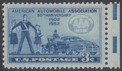 USA Michel 0625 / Scott 1007 postfrisch EINZELMARKE RAND rechts (a1) - 50 Jahre Automobilclub von Amerika (AAA); Schülerlotse mit Schulkindern, Autos von 1902 und 1952