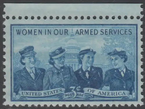 USA Michel 0632 / Scott 1013 postfrisch EINZELMARKE RAND oben - Verdienste des Frauenkorps in den amerikanischen Streitkräften: Angehörige der Marineinfanterie, des Heeres, der Marine und der Luftwaffe