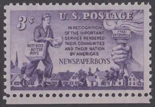 USA Michel 0634 / Scott 1015 postfrisch EINZELMARKE RAND unten - Zeitungsjungen in Amerika
