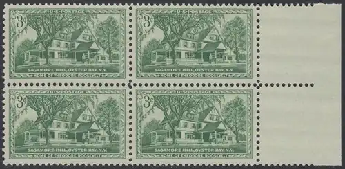 USA Michel 0643 / Scott 1023 postfrisch BLOCK RAND rechts - Sagamore Hill, Wohnsitz von Theodore Roosevelt in Oyster Bay, NY