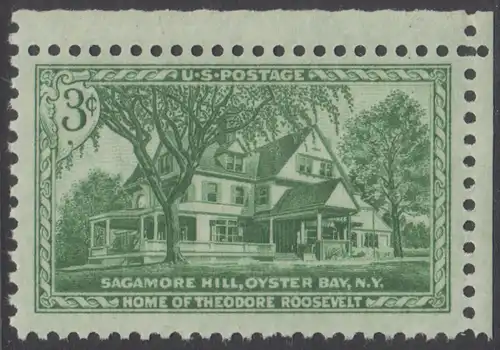 USA Michel 0643 / Scott 1023 postfrisch EINZELMARKE ECKRAND oben rechts - Sagamore Hill, Wohnsitz von Theodore Roosevelt in Oyster Bay, NY