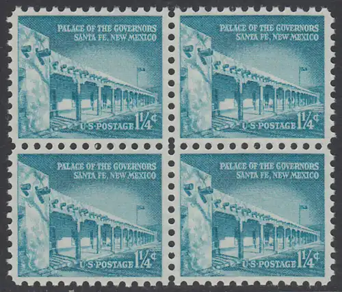 USA Michel 0652 / Scott 1031A postfrisch BLOCK - Bedeutende Amerikaner, Bauwerke: Palast des Gouverneurs in Santa Fe, NM