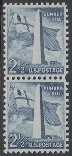 USA Michel 0655 / Scott 1034 postfrisch vert.PAAR - Bedeutende Amerikaner, Bauwerke:Flagge von Massachusetts (1776), Bunker-Hill-Denkmal in Boston