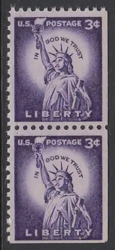 USA Michel 0656 / Scott 1035a postfrisch vert.PAAR (rechts / unten ungezähnt) - Bedeutende Amerikaner, Bauwerke: Freiheitsstatue 
