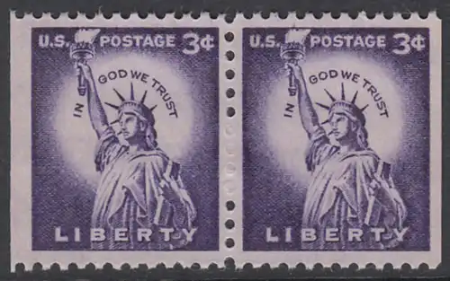 USA Michel 0656 / Scott 1035a postfrisch horiz.PAAR (rechts / links ungezähnt) - Bedeutende Amerikaner, Bauwerke: Freiheitsstatue 