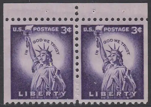 USA Michel 0656 / Scott 1035a postfrisch horiz.PAAR RAND oben (rechts / links ungezähnt) - Bedeutende Amerikaner, Bauwerke: Freiheitsstatue 