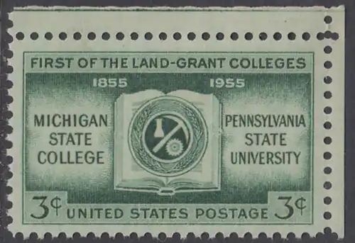 USA Michel 0685 / Scott 1065 postfrisch EINZELMARKE ECKRAND oben rechts - 100 Jahre Michigan State College und Pennsylvania-Universität