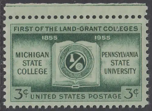 USA Michel 0685 / Scott 1065 postfrisch EINZELMARKE RAND oben - 100 Jahre Michigan State College und Pennsylvania-Universität