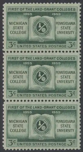 USA Michel 0685 / Scott 1065 postfrisch vert.STRIP(3) - 100 Jahre Michigan State College und Pennsylvania-Universität
