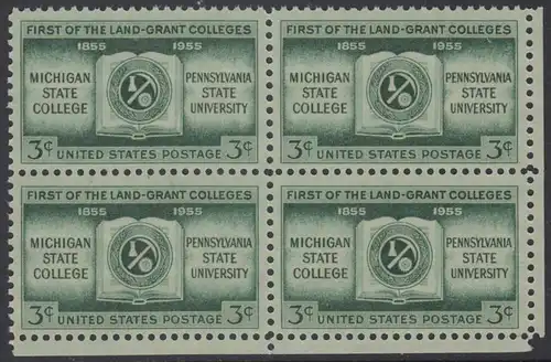 USA Michel 0685 / Scott 1065 postfrisch BLOCK ECKRAND unten rechts - 100 Jahre Michigan State College und Pennsylvania-Universität