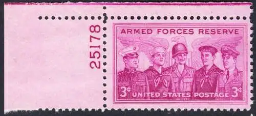 USA Michel 0687 / Scott 1067 postfrisch EINZELMARKE ECKRAND oben links m/Platten-# 25178 - Verdienste der Reservistenverbände der Streitkräfte