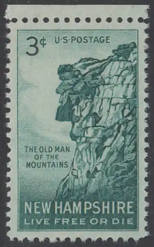 USA Michel 0689 / Scott 1068 postfrisch EINZELMARKE RAND oben - 150. Jahrestag der Entdeckung der Felsformation „Old Man of the Mountain“ in New Hampshire