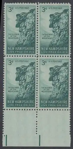 USA Michel 0689 / Scott 1068 postfrisch BLOCK RÄNDER unten - 150. Jahrestag der Entdeckung der Felsformation „Old Man of the Mountain“ in New Hampshire
