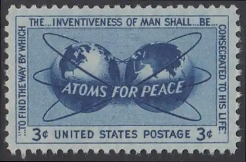 USA Michel 0691 / Scott 1070 postfrisch EINZELMARKE (a1) - Atomkraft für den Frieden: Atomsymbol mit Erdhalbkugeln