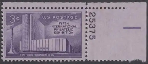USA Michel 0698 / Scott 1076 postfrisch EINZELMARKE ECKRAND oben rechts m/Platten-# 25375 (a1) - 5. Internationale Briefmarkenausstellung FIPEX, New York, Kolumbus-Denkmal 