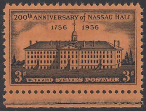 USA Michel 0705 / Scott 1083 postfrisch EINZELMARKE RAND unten (a1) - 200 Jahre Nassau Hall, Princeton-Universität, Princeton, NJ 