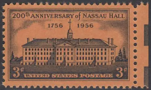 USA Michel 0705 / Scott 1083 postfrisch EINZELMARKE RAND rechts (a1) - 200 Jahre Nassau Hall, Princeton-Universität, Princeton, NJ 