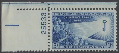 USA Michel 0707 / Scott 1085 postfrisch EINZELMARKE ECKRAND oben links m/Platten-# 25533 - Beitrag der Kinder zum Weltfrieden