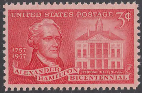 USA Michel 0708 / Scott 1086 postfrisch EINZELMARKE - 200. Geburtstag von Alexander Hamilton, Politiker; Federal Hall, New York