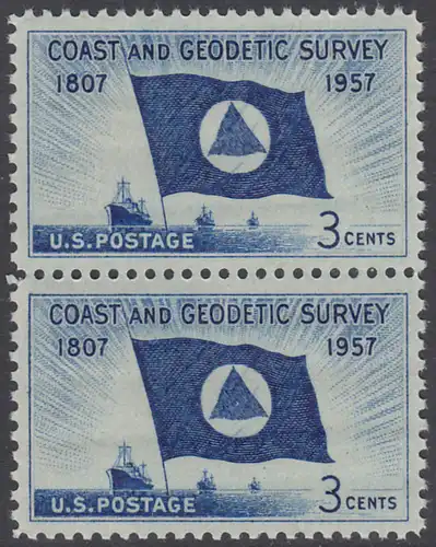 USA Michel 0710 / Scott 1088 postfrisch vert. PAAR- 150 Jahre Küsten- und Landvermessung; Flagge und Schiffe des Küstenvermessungsdienstes 