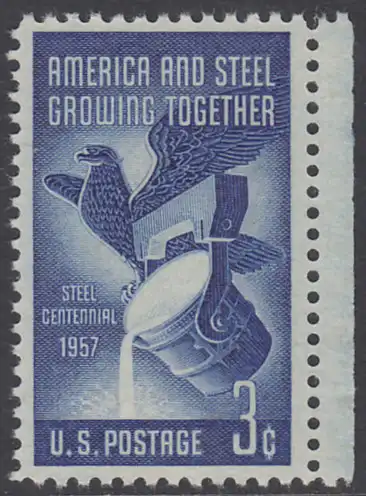 USA Michel 0712 / Scott 1090 postfrisch EINZELMARKE RAND rechts - 100 Jahre Stahlindustrie: Amerikanischer Adler, Schmelztiegel 