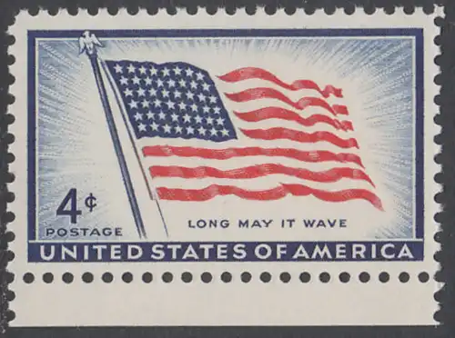 USA Michel 0716 / Scott 1094 postfrisch EINZELMARKE RAND unten - 100 Jahre Amerikanische Flagge, von 1957 (48 Sterne für 48 Staaten) 