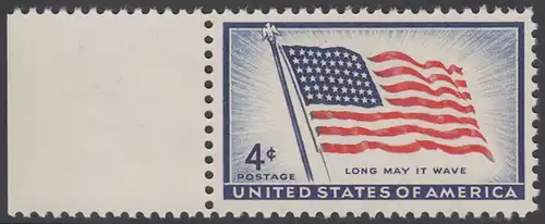 USA Michel 0716 / Scott 1094 postfrisch EINZELMARKE RAND links - 100 Jahre Amerikanische Flagge, von 1957 (48 Sterne für 48 Staaten) 