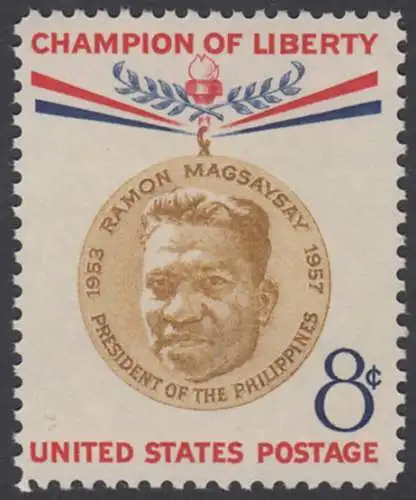 USA Michel 0719 / Scott 1096 postfrisch EINZELMARKE (a1) - Freiheitskämpfer: 50. Geburtstag von Ramón Magsaysay; Präsident der Philippinen