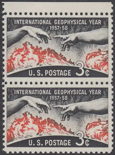 USA Michel 0727 / Scott 1107 postfrisch vert.PAAR RAND oben - Internationales Geophysikalisches Jahr 1957/1958