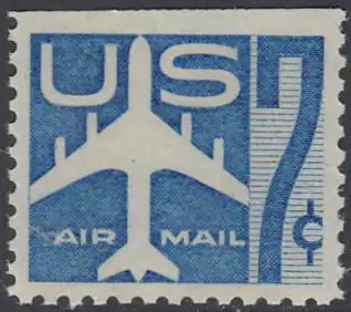 USA Michel 0732D / Scott C051a postfrisch Luftpost-EINZELMARKE (oben ungezähnt) - Düsenverkehrsflugzeug, Silhouette 