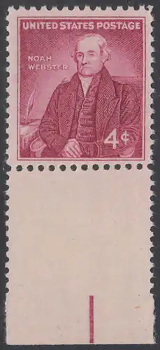 USA Michel 0740 / Scott 1121 postfrisch EINZELMARKE RAND unten - 200. Geburtstag von Noah Webster, Lexikograph und Grammatiker