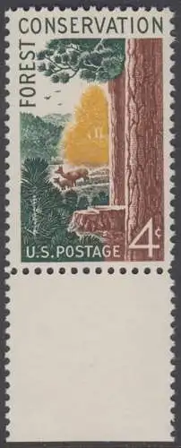 USA Michel 0741 / Scott 1122 postfrisch EINZELMARKE RAND unten (a1) - Erhaltung des Waldes, 100. Geburtstag von Theodore Roosevelt