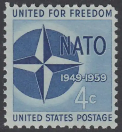USA Michel 0750 / Scott 1127 postfrisch EINZELMARKE (a1) - 10 Jahre Nordatlantikpakt (NATO), NATO-Emblem