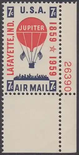 USA Michel 0756 / Scott C054 postfrisch Luftpost-EINZELMARKE ECKRAND unten rechts m/Platten-# 26390 - 100 Jahre Ballon-Postbeförderung