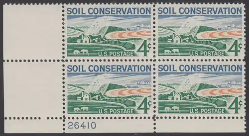 USA Michel 0758 / Scott 1133 postfrisch PLATEBLOCK ECKRAND unten links m/Platten-# 26410 - Erhaltung des Agrarlandes, Farm