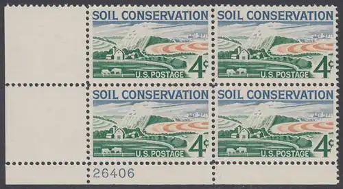 USA Michel 0758 / Scott 1133 postfrisch PLATEBLOCK ECKRAND unten links m/Platten-# 26406 - Erhaltung des Agrarlandes, Farm