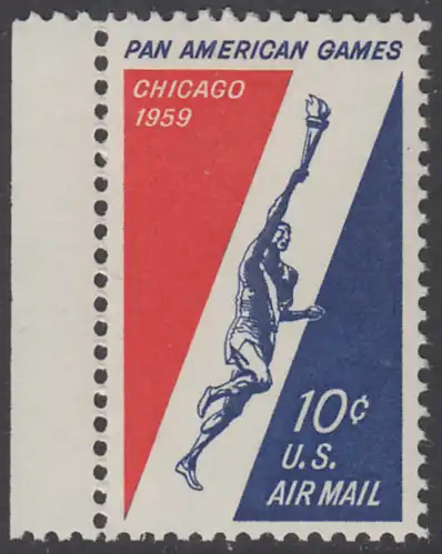 USA Michel 0759 / Scott C56 postfrisch EINZELMARKE RAND links - Panamerikanische Sportspiele, Chicago; Läufer mit olympischer Fackel 