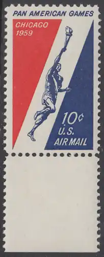 USA Michel 0759 / Scott C56 postfrisch EINZELMARKE RAND unten - Panamerikanische Sportspiele, Chicago; Läufer mit olympischer Fackel 
