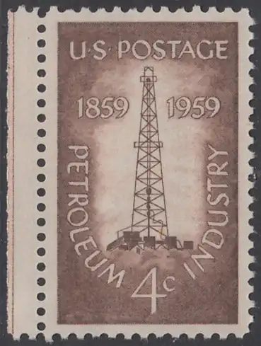 USA Michel 0760 / Scott 1134 postfrisch EINZELMARKE RAND links - 100 Jahre amerikanische Erdölindustrie: Erdöl-Förderturm 