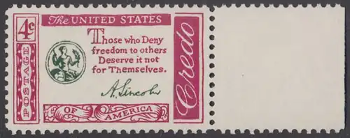 USA Michel 0770 / Scott 1143 postfrisch EINZELMARKE RAND rechts - Amerikanisches Credo mit Aussprüchen berühmter Amerikaner (Abraham Lincoln)