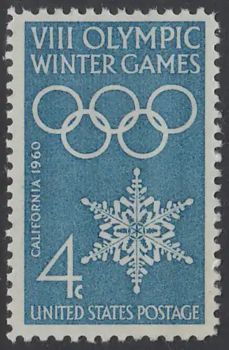 USA Michel 0773 / Scott 1146 postfrisch EINZELMARKE - Olympische Winterspiele, Squaw Valley, CA; Olympische Ringe, Schneekristall