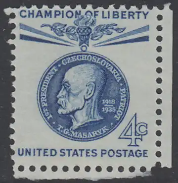 USA Michel 0774 / Scott 1147 postfrisch EINZELMARKE ECKRAND unten rechts - Freiheitskämpfer: 110. Geburtstag von Tomás G. Masaryk, 1. Präsident der Tschechoslowakei