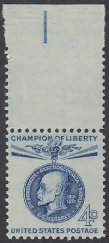 USA Michel 0774 / Scott 1147 postfrisch EINZELMARKE RAND oben - Freiheitskämpfer: 110. Geburtstag von Tomás G. Masaryk, 1. Präsident der Tschechoslowakei