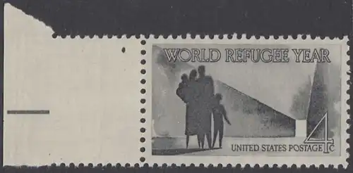 USA Michel 0776 / Scott 1149 postfrisch EINZELMARKE RAND links - Weltflüchtlingsjahr 1959/1960: Familie, aus dem Dunkel ins Licht schreitend